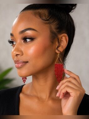 Red Layered Fringe Earrings